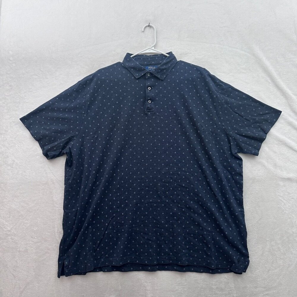 Polo Ralph Lauren Polo Shirt Mens 2XL Blue Classic Fit Diamond Geometric Casual